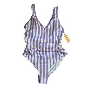 NWT Kona Sol purple white striped one piece bathing suit plus size